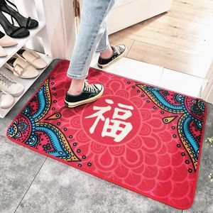 Alfombras Carácter chino Entrada de la casa Mat de la alfombra roja de nylon para acceso seguro alfombrillas de pie absorbente sin deslizamiento en el hom