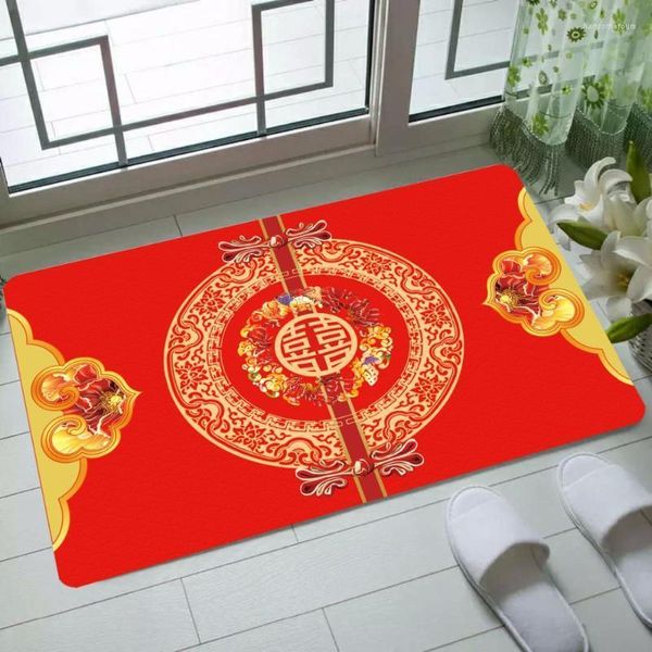 Alfombras Boda china Alfombra de dormitorio 3D Antideslizante Súper suave Alfombra de sala de estar Alfombra decorativa festiva roja Accesorios de decoración del hogar