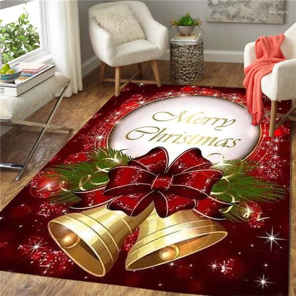 Tapis Cloches De Noël Rouge Arc Ruban Tapis Salon Chambre À Fourrure Grand Couloir Balcon Tapis Salle De Bains Zone Antidérapante