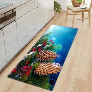 Tapijten kerst tapijt keuken niet-slip restaurant mat flanel huizendecoratie vloer kerstman claus