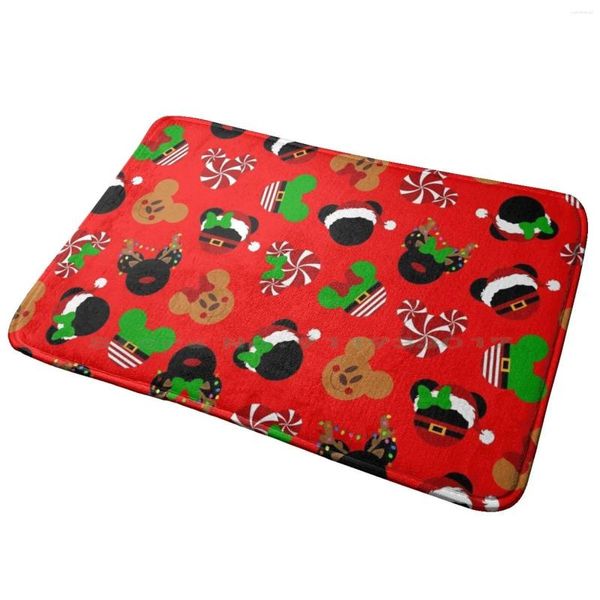 Tapis Tapis de porte d'entrée de souris de Noël Tapis de bain Tapis de bain Canne à bonbons Tourbillon de menthe poivrée Bois d'épice Lumières de renne