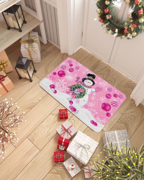 Carpets Christmas Pink Snowman Ball Snowflake Dorormat Home Decoration Carpet NAVIDAD ORNAMENT ANNÉE CADE DE DÉCOR DE DÉCOR