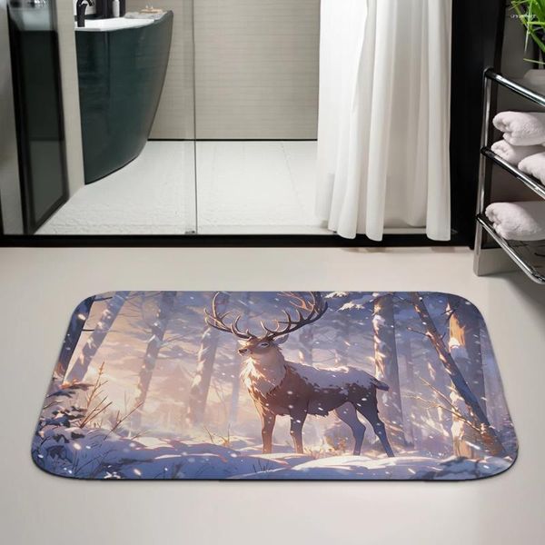 Carpets Christmas Rendeer Entrance Porte Porte de porte de haute qualité Support de tapis de flanelle de haute qualité Absorbant Baignoire de toilettes de toilette