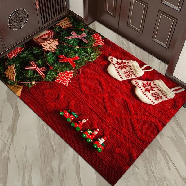 Carpets Christmas Rug Santa Claus Bell Imprimé Home Entrance Mat Mat de porte antidérapante