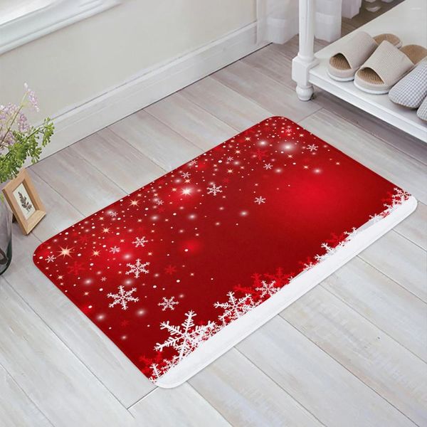 Carpets Christmas Flake Snowflake Red Floor Mat d'entrée Porte de salon Cuisine de cuisine Tapis de salle de bain Tapis sans glissement Decormor Home Decor