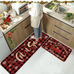 Alfombras Navidad Invierno Alfombra de piso Wipable Lavable Alfombra larga Copo de nieve Árbol Santa Claus Decoración Sala de estar Cocina Dormitorio