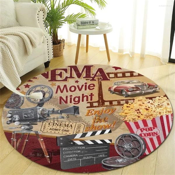 Carpets Cinema Retro Affiche cinématographique Movie Night Entertainment Leisure Vintage Studio Round Tapet