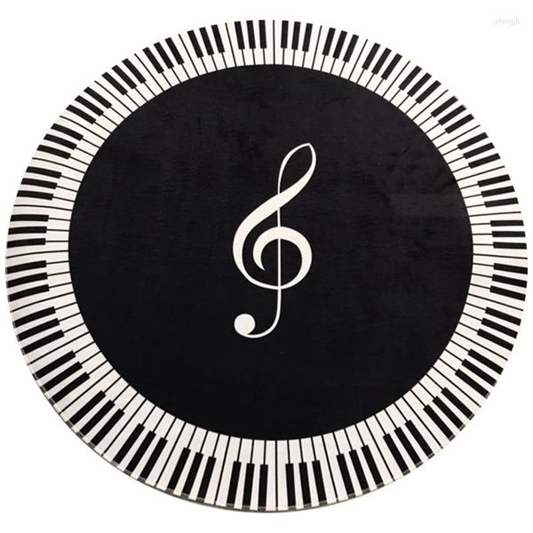 Tapis CNIM Polyester Tapis Musique Symbole Piano Clé Noir Blanc Rond Antidérapant Maison Chambre Tapis Décoration De Sol