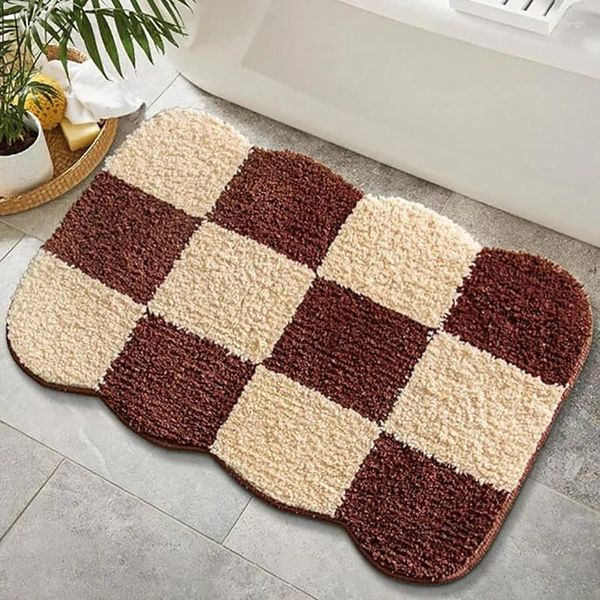 Tapis CODROK Tapis de bain confortable pour salle de bain Tapis de sol à carreaux de café moderne Accueil Tapis de porte intérieure Tapis antidérapants Baignoire