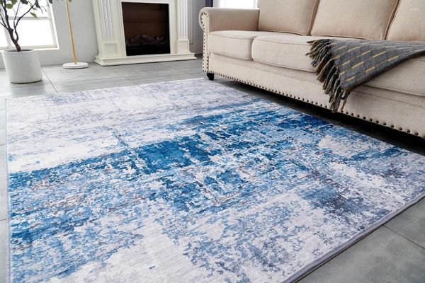 Carpets Collection Tapis super doux lavable en machine à motif abstrait gris turquoise