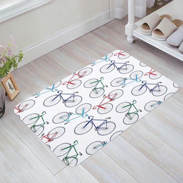Tapis coloré vélo blanc décoratif anti-dérapant tapis de bain salle de bain cuisine chambre tapis de sol intérieur doux paillasson d'entrée