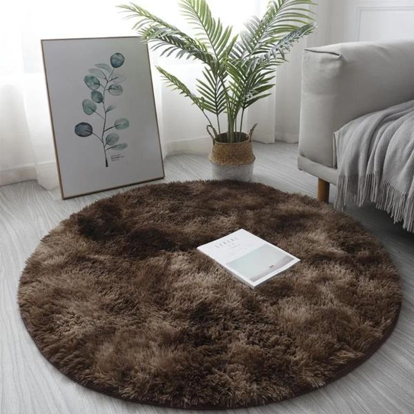 Tapis Cercle coloré Tapis de sol rond Salon Salle de bain Tapis Coussin décoratif Coussin en peluche Longue peau Fourrure Plaine Tapis