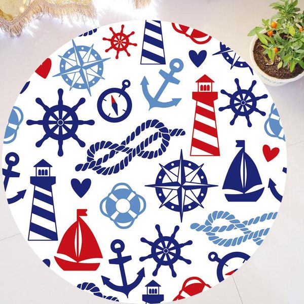 Tapis Coloré Nautique Bleu Marine Ancre Phare Roue Tapis Rond Pour Enfant Salon Chaise Tapis Tapis De Sol Chambre Décor À La MaisonCarpe