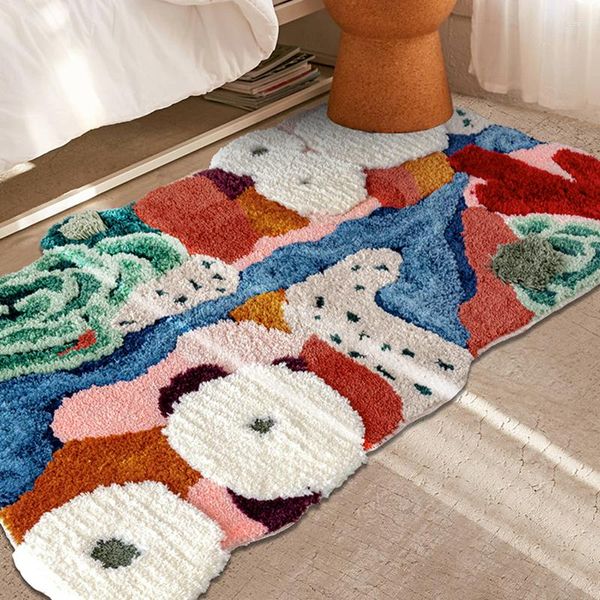 Alfombras Alfombra de musgo con mechones coloridos, suave, larga, antideslizante, para niños, dormitorio, mesita de noche, almohadilla para el suelo, sala de estar, alfombra para el hogar, decoración de primavera, 60x120cm