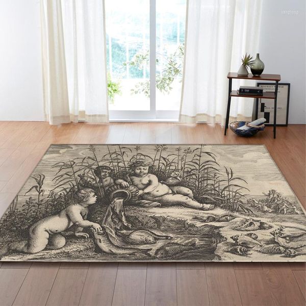 Tapis Copperplate Westernism Ange Dieu Mural Décoratif Grand Tapis Salon Tapis De Sol Cuisine Chambre Tapis Tapete Maison