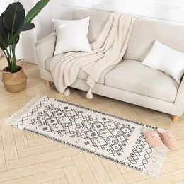 Tapis coton lin doux paillasson à la main gland tapis salon géométrique imprimé chevet tapis de sol tapis maison boho décor
