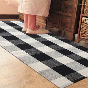 Tapis coton tapis à carreaux chambre tapis de sol porte cuisine salle de bain extérieur porche tissé zone tapis1
