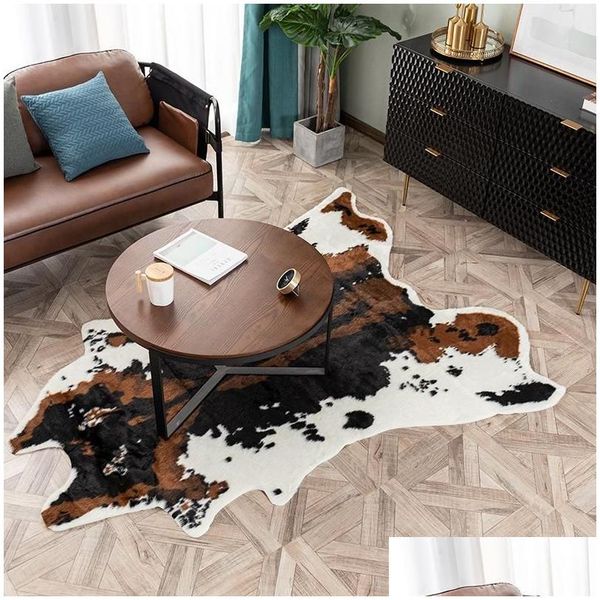 Tapis Cowe Tapis Vache E Tapis Pour Salon Chambre Imprimer Polyester Fausse Fourrure Tapis Peau D'animal Artificielle Maison Decorcarpets Drop De Dhjsy