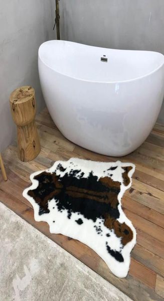 Carpets Cow Hide Door Fur Tapis Antislip Bathroom Mat de salle de bain Mat à lit de chambre à couchage Banc de tapis de tapis fauteuil