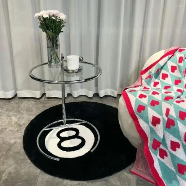 Alfombras Creative Black Número 8 Patrón Puerta Mat Piel Amigable Antideslizante Almohadillas de piso redondas Felpa Suave Cómodo Decoraciones de dormitorio