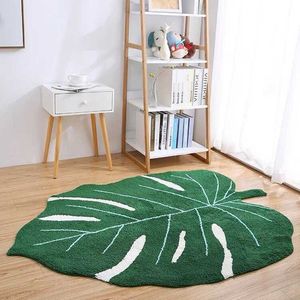 Carpets Creative Ins Leaf Imitation Cashmere Carpet Floor Mat d'étude Table basse de salon Green Bedroom H240517