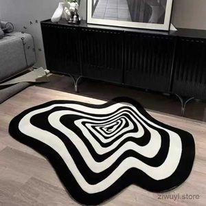 Carpets Creative Living Room Carpet Black and White Striped Home Decoration Couc à chambre à coucher du tapis moelleux