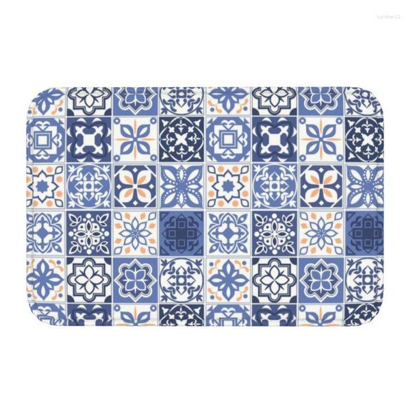 Tapis personnalisé bleu portugais carrelage paillasson anti-dérapant bienvenue cuisine plancher porte tapis Portugal Azulejo fleur jardin tapis tapis pied