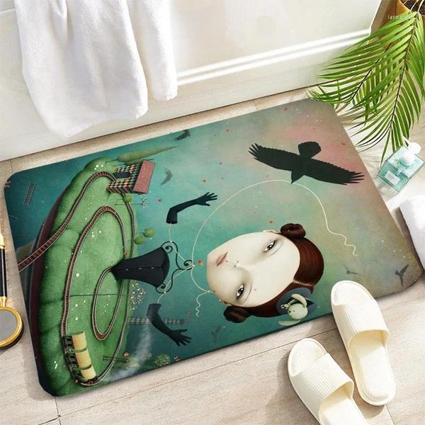 Carpets Custom fantasy Cartoon Girl Girl Porteau Plancher / salle de bain / cuisine / Mat de plage Tissu éponge de flanelle 3D Decoration pour chambre à coucher 11-4