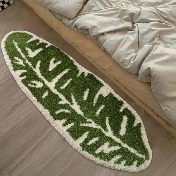 Alfombras Linda alfombra de baños alfombra de planta irregular Área de hoja tropical para sala de estar Baño Anti-Slip Fluffy Floor