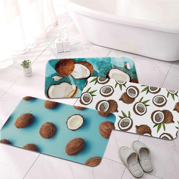 Tapis mignon noix de coco fruits imprimé flanelle tapis de sol salle de bain décor tapis antidérapant pour salon cuisine bienvenue paillasson tapis