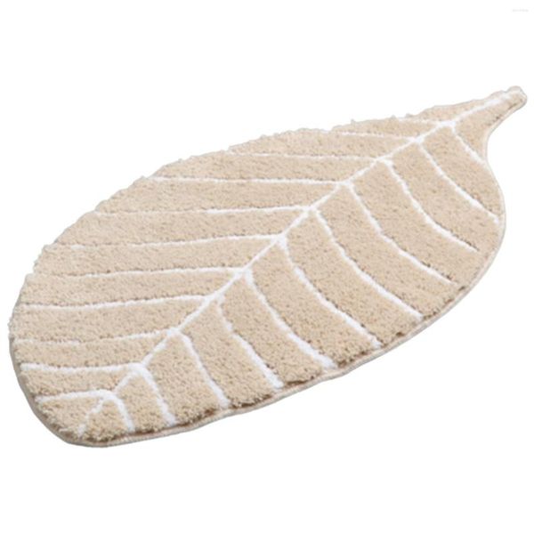 Tapis mignon paillasson pour enfants - Tapis de salle de bain absorbant en microfibre Tapis de porte d'entrée Tapis Tapis de sol Forme de feuille Marron clair