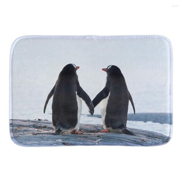 Tapis Mignon Pingouins En Amour Paillasson Mariage Décor À La Maison Tapis De Porte Douce Légèreté Tapis D'intérieur Court En Peluche Tissu Salle De Bain Pour Couple