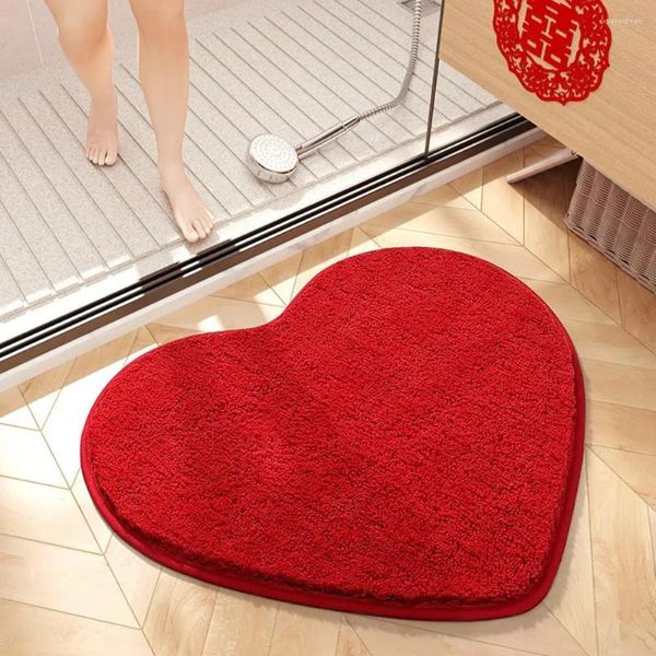 Tapis mignon tapis en forme de coeur rouge pour la salle de bain salle de bain salon absorbant non glissant bain mat moelleux baignoire douce de douche plancher