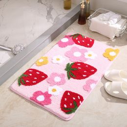 Tapis Mignon fraise flocage tapis de bain rose doux filles décor à la maison tapis chambre tapis antidérapant absorbant couloir entrée porte tapis 230926