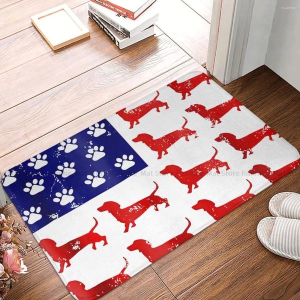 Tapis teckel animal de compagnie chien paillasson antidérapant tapis de bain mignon drapeau américain 4th de juillet tapis de couloir tapis de porte d'entrée décor à la maison