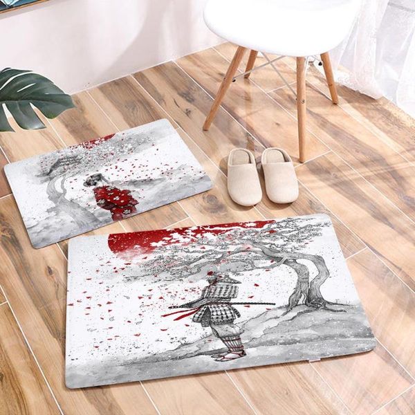 Tapis Décor Style Japonais Fille Paillasson Tapis De Flanelle Maison Tapis De Couloir Antidérapant 40 60cm Belle Encre Paysage Guerrier Sol Paillasson