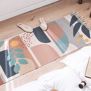 Tapis décoratifs nordiques coton et lin maison tapis de sol chevet salon canapé Table à thé tissé à la main gland tapis lavage en Machine