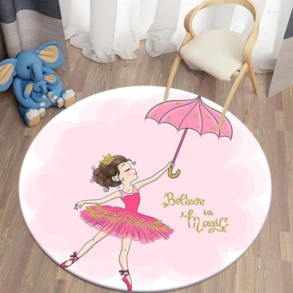 Carpets décoratif tapis rond dessin animé Ballet Girls Imprimez des tapis de chambre à coucher Mat de sol de chambre à coucher antidérapant pour enfants