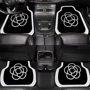 Carpets Designer Car Floor Floor Mat Silk Ring Foot Mat Cartoon Black and White Flower Classic Old Flower Print Interior 4 Piece Set Facile to CLE