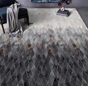 Tapijten ontwerper licht luxe zwart -wit grijs lederen print tapijten Noordse moderne woonkamer gradiënt geometrische vloermat6182090
