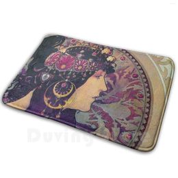 Tapijten donna orechini - alphonse mucha mat tapijt tapijt anti -slip vloermatten slaapkamer kunst deco nouveau kunstenaar