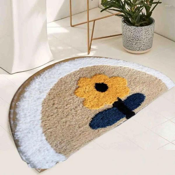 Alfombras Alfombra de puerta Boho Flor Dibujos animados Panda Patrón Semicírculo Piso Grueso Agua Absorbente Antideslizante Alfombra de baño para ducha Cocina