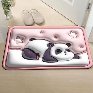 Tapis de porte tapis fortement absorbant à imprimement 3D Tapis de plancher de dessins animés anti-skid décoratif non glipiste mignon panda motif de salle de bain