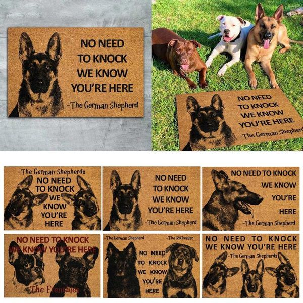 Tapis paillasson chien Rottweiler 3D imprimé tapis de sol de porte antidérapant décor porche goutte pas besoin de frapper nous savons que vous êtes ici
