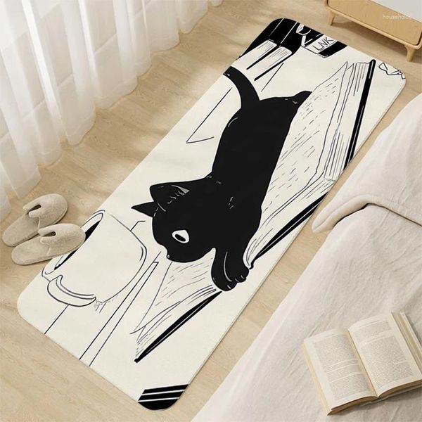 Tapis Paillasson Porte D'entrée Tapis Dessin Animé Chat Noir Tapis De Bain Tapis De Chambre Mignon Lavable Tapis De Cuisine Antidérapant pour Chambre Décoration De La Maison