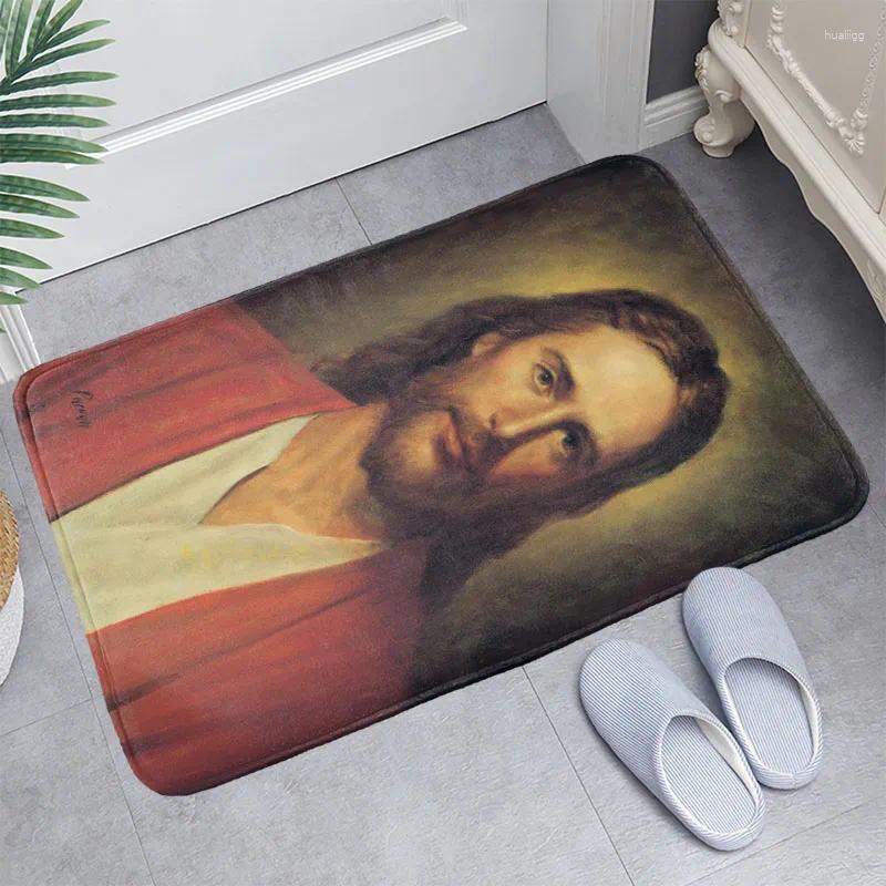 Teppiche Fußmatte Ölgemälde Home Jesus Christus Porträt Christliche Matte Maschinell hergestellt Anti-Rutsch-Teppich Wohnzimmer Bad als Geschenk