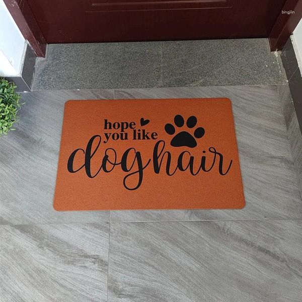 Alfombras Pequeros de entrada personalizada Mat de la puerta de entrada personalizada Bienvenida para la alfombra de fuentes. Espero que te guste el cabello de los perros