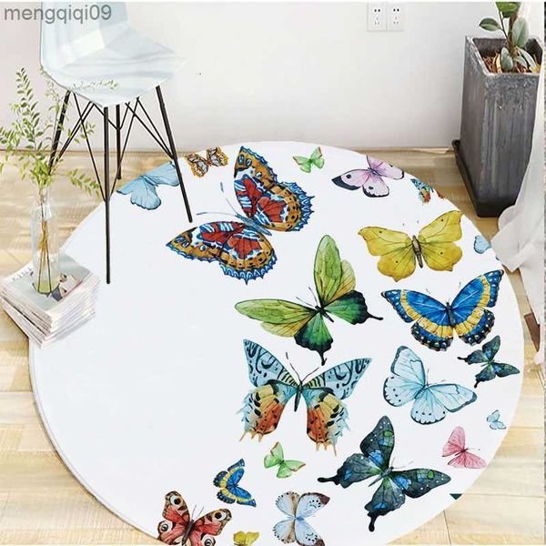 Alfombras Dream Catcher Butterfly Print Design Alfombra decorativa circular psicodélica Antideslizante sala de estar dormitorio decoración del hogar alfombra R230731