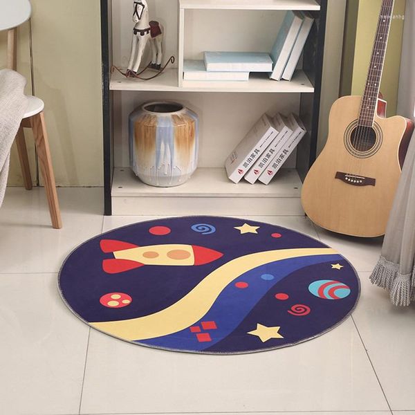 Tapis EHOMEBUY Tapis Anti Slip Rond Dessin Animé Univers Fusée Maison Décoration De Sol Salon Enfants Jeu Jouer Tapis