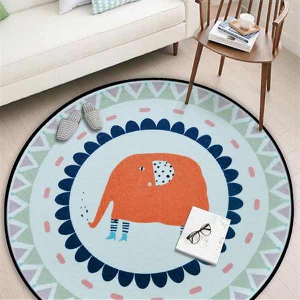 Tapis éléphant imprimé tapis rond enfants salon chambre jeu ramper tapis et chaise d'ordinateur tapis de sol vestiaire tapis